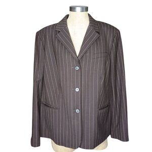 Lauren Ralph Lauren Blazer Womens 16W Brown Pin Stripe Wool Blend Career Preppy